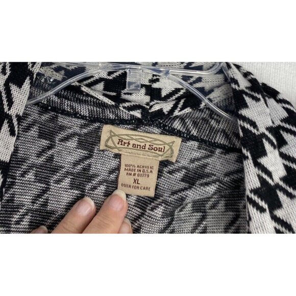 Art and Soul Womens Sleeveless Open Cardigan Sweater Black White Herringbone XL - Picture 5 of 10